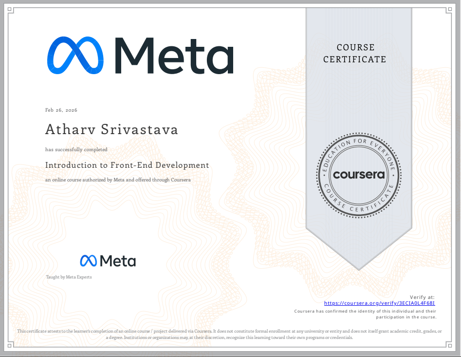 Meta Frontend Developer certificate